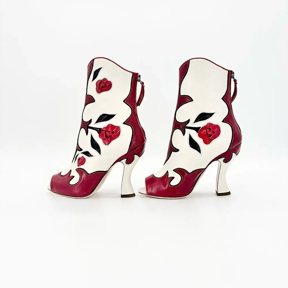 NIB Miu Miu SS2012 Runway Rose Peep Toe Western Booties 35